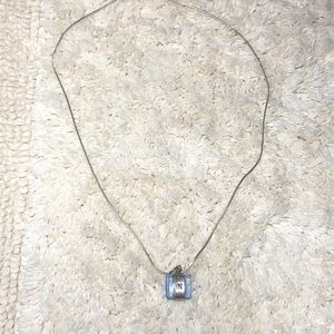 Silver necklace with initial charm, letter N; 17.5 inches